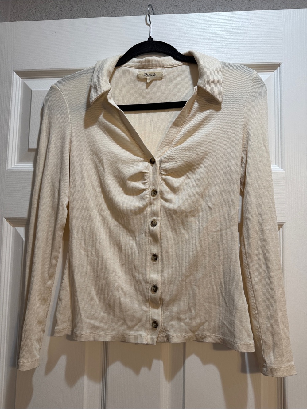 Madewell Women’s Cream Button-Front Collared Long Sleeve Shirt Size Small